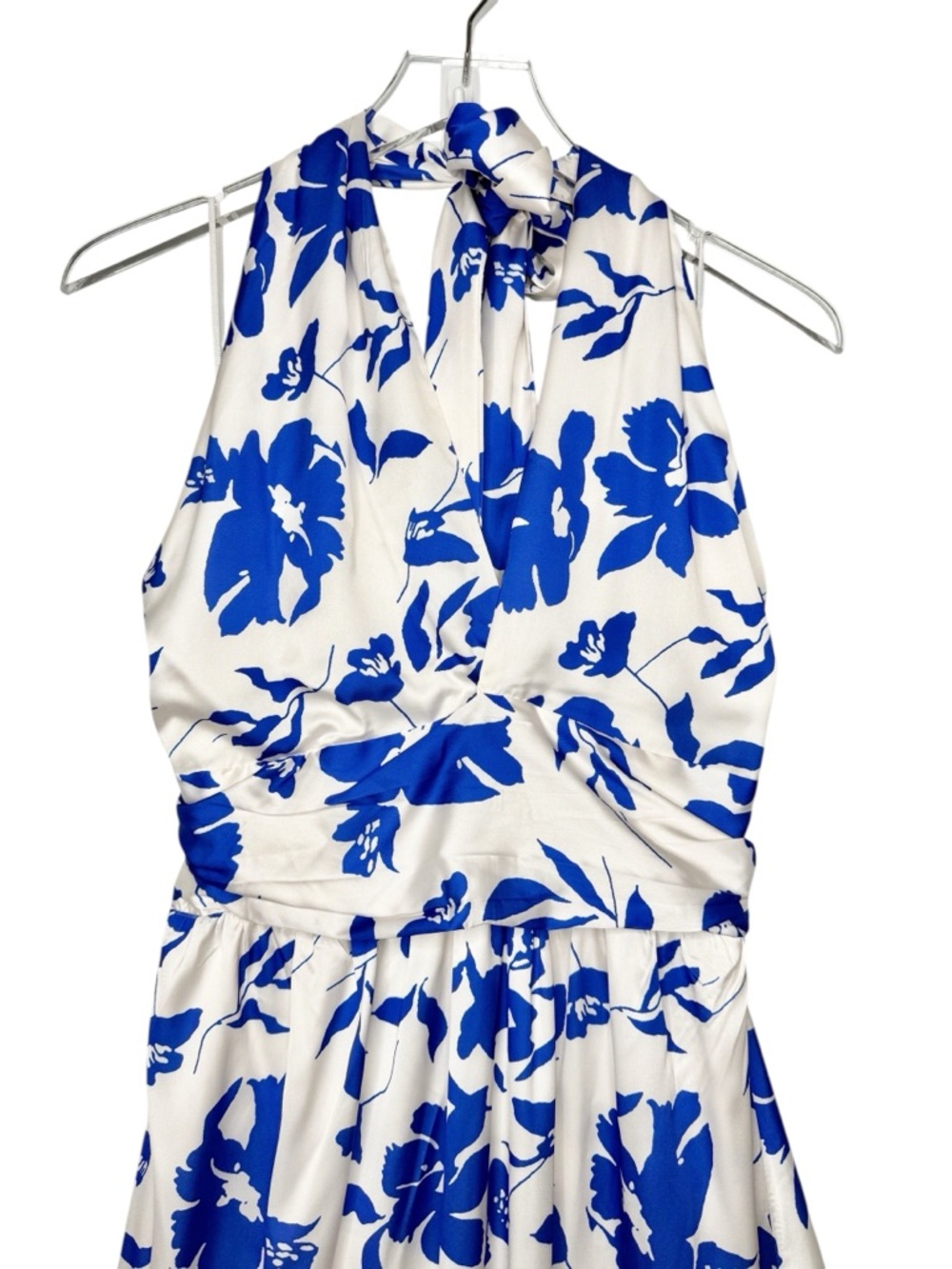 NEW Petal & Pup Allora Blue Floral Women’s Halter Satin Maxi Dress Sz M - Picture 4 of 14